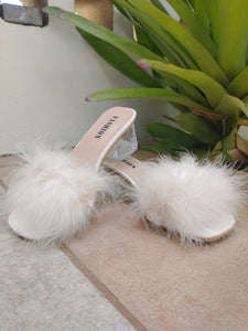 Feather Plush Heeled Mules